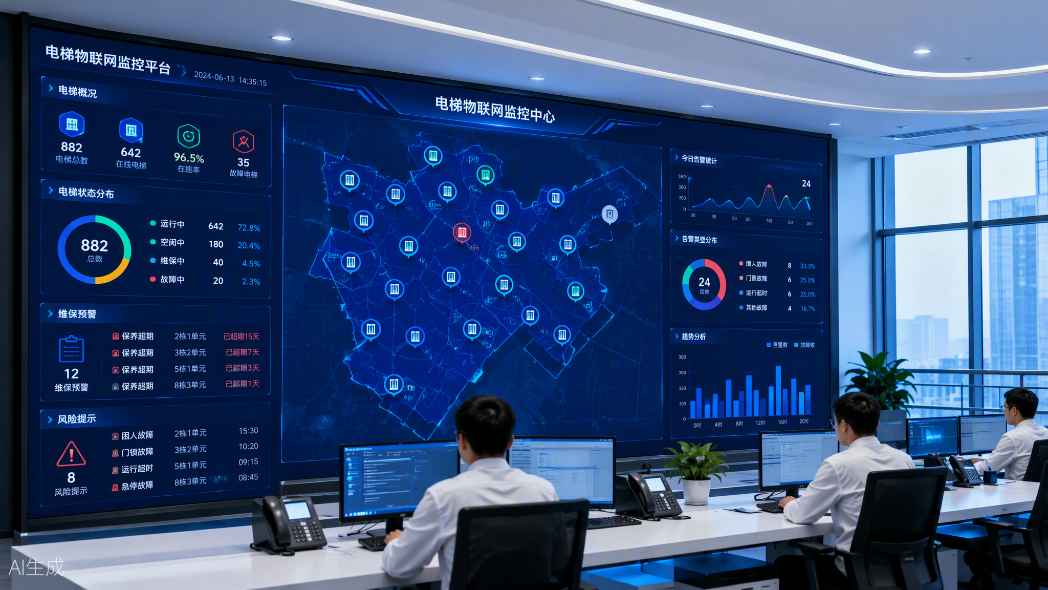宜合电梯叠加AI之后：物联网监控中心